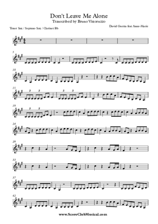 David Guetta feat Anne-Marie Don´t Leave Me Alone score for Tenor Saxophone Soprano (Bb)