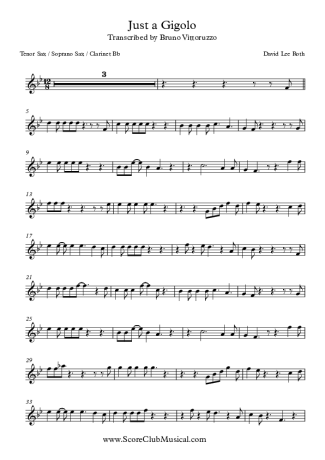 David Lee Roth Just a Gigolo score for Tenor Saxophone Soprano (Bb)