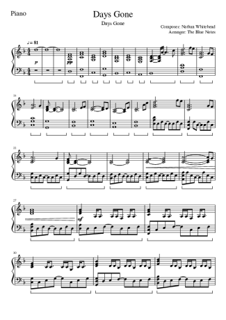 Days Gone - Main Theme - Sheet Music For Piano