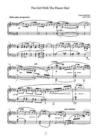 Debussy The Girl With The Flaxen Hair score for Piano