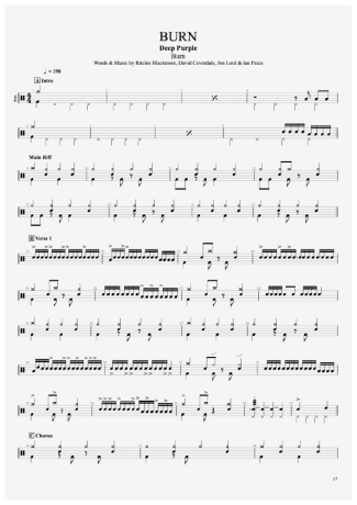 Deep Purple Burn score for Drums