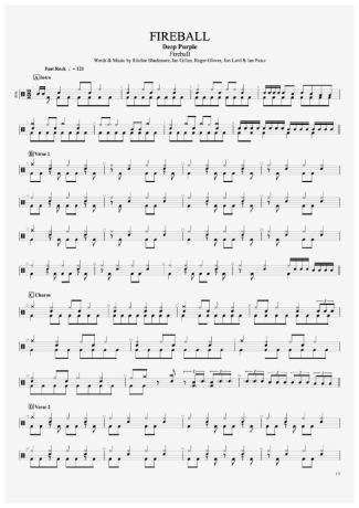 Deep Purple Fireball score for Drums