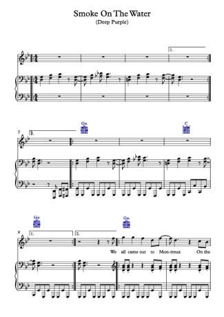 Deep Purple Smoke On The Water score for Piano