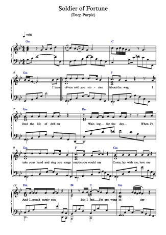 Deep Purple Soldier Of Fortune score for Piano