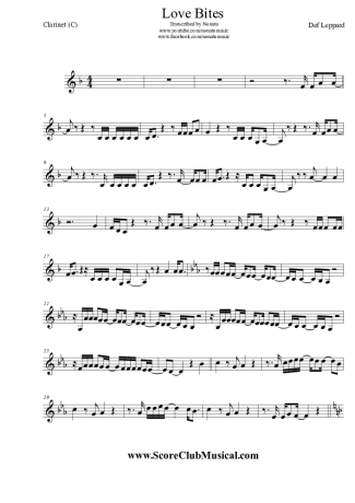 Def Leppard Love Bites score for Clarinet (C)