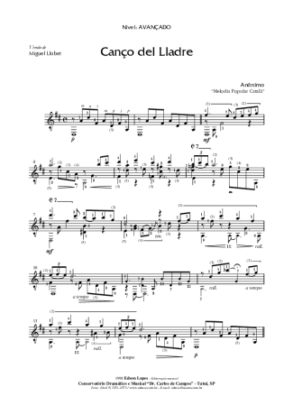 Desconhecido Canço del Lladre score for Acoustic Guitar