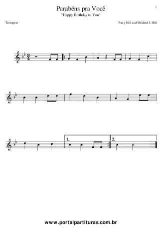 Desconhecido Parabéns Pra Você (Happy Birthday to You) score for Trumpet