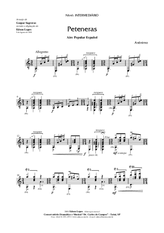 Desconhecido Peteneras score for Acoustic Guitar