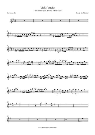 Desejo de Menina Vida Vazia score for Clarinet (C)