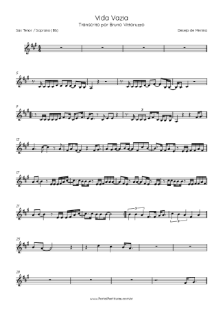 Desejo de Menina Vida Vazia score for Tenor Saxophone Soprano (Bb)