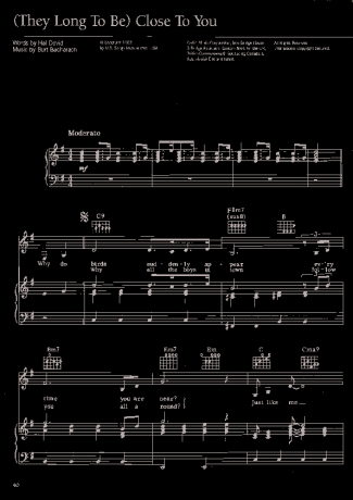 Dionne Warwick Close To You (The Long To Be) score for Piano