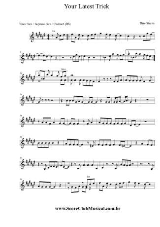 Dire Straits Your Latest Trick score for Tenor Saxophone Soprano (Bb)