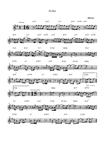 Djavan Avião score for Tenor Saxophone Soprano (Bb)