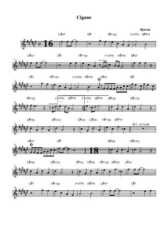 Djavan Cigano score for Tenor Saxophone Soprano (Bb)
