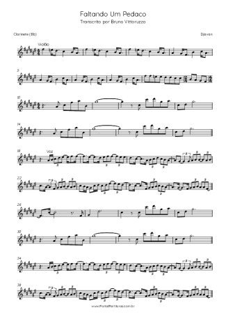 Djavan Faltando Um Pedaco score for Clarinet (Bb)
