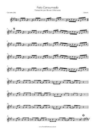 Djavan Fato Consumado score for Clarinet (Bb)