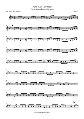 Djavan Fato Consumado score for Tenor Saxophone Soprano (Bb)