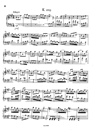 Domenico Scarlatti Keyboard Sonata In A Major K.209 score for Piano