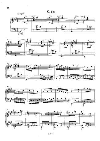 Domenico Scarlatti Keyboard Sonata In A Major K.221 score for Piano
