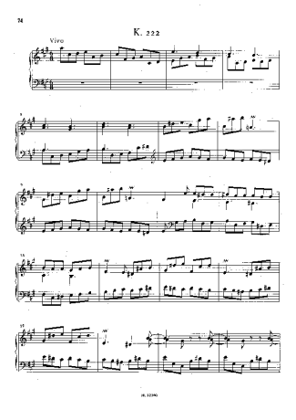 Domenico Scarlatti Keyboard Sonata In A Major K.222 score for Piano