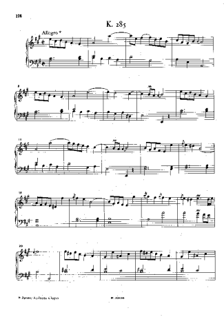 Domenico Scarlatti Keyboard Sonata In A Major K.285 score for Piano