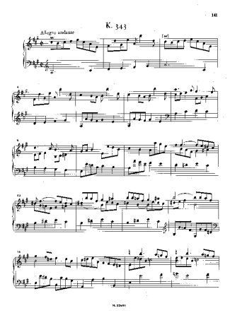 Domenico Scarlatti Keyboard Sonata In A Major K.343 score for Piano