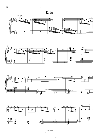 Domenico Scarlatti Keyboard Sonata In A Major K.62 score for Piano