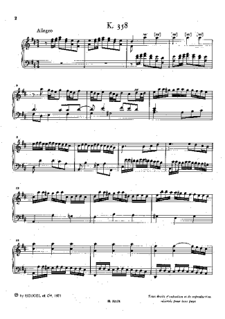 Domenico Scarlatti Keyboard Sonata In D Major K.358 score for Piano