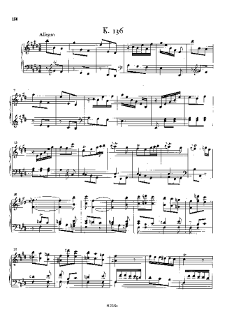 Domenico Scarlatti Keyboard Sonata In E Major K.136 score for Piano