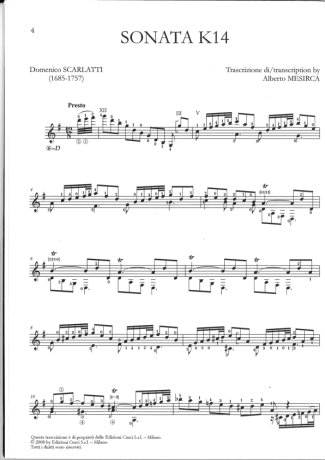Domenico Scarlatti Sonata K14 score for Acoustic Guitar