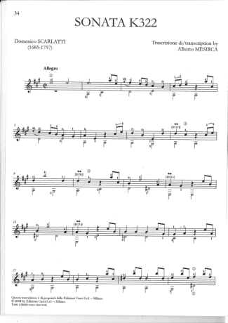 Domenico Scarlatti Sonata K322 score for Acoustic Guitar