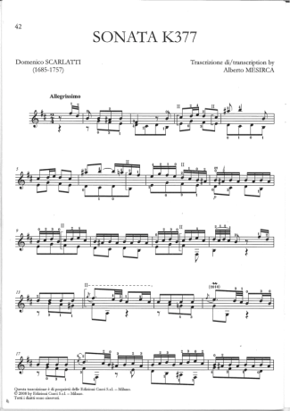Domenico Scarlatti Sonata K377 score for Acoustic Guitar