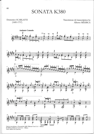 Domenico Scarlatti Sonata K380 score for Acoustic Guitar