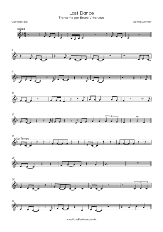 Donna Summer Last Dance score for Clarinet (Bb)