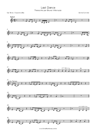 Donna Summer Last Dance score for Tenor Saxophone Soprano (Bb)