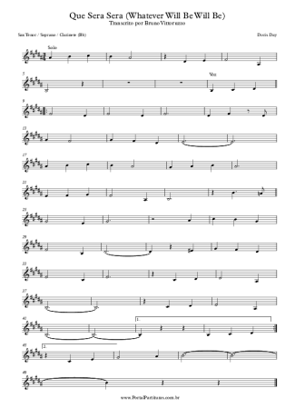 Doris Day Que Sera Sera (Whatever Will Be Will Be) score for Clarinet (Bb)