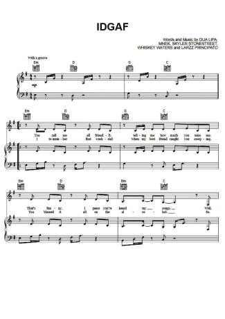 Dua Lipa IDGAF (V2) score for Piano