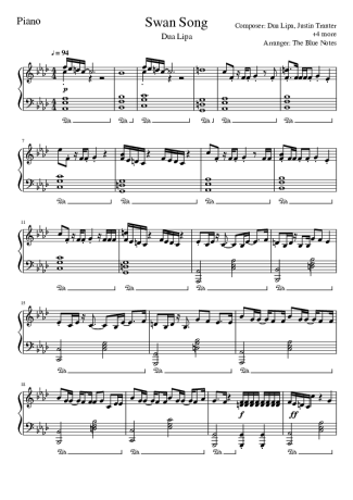 Dua Lipa Swan Song score for Piano