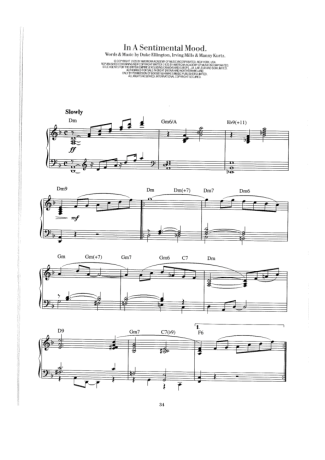 Duke Ellington In A Sentimental Mood score for Piano