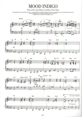 Duke Ellington Mood Indigo score for Piano