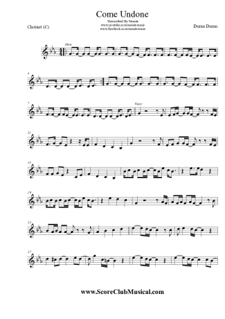 Duran Duran Come Undone score for Clarinet (C)