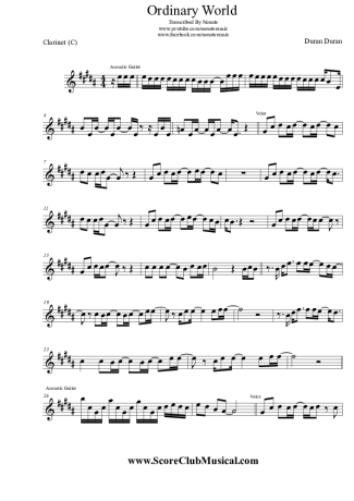 Duran Duran Ordinary World score for Clarinet (C)