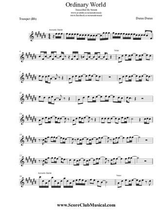 Duran Duran Ordinary World score for Trumpet