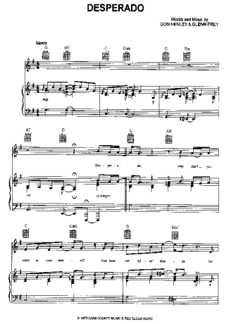 Eagles Desperado score for Piano