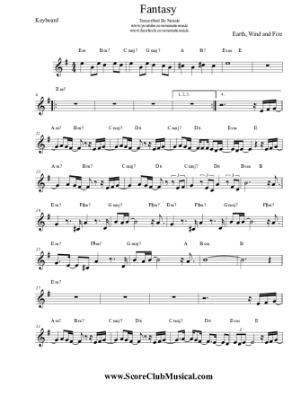 Earth Wind And Fire Fantasy score for Keyboard