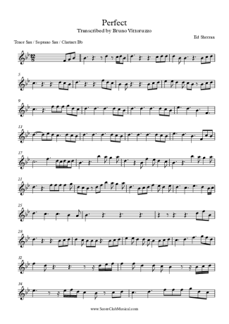 Ed Sheeran Perfect score for Saxofone Tenor Soprano (Bb)