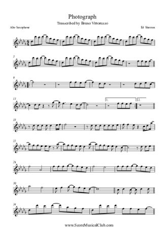 Ed Sheeran - Photograph - Sheet Music For Alto Saxophone