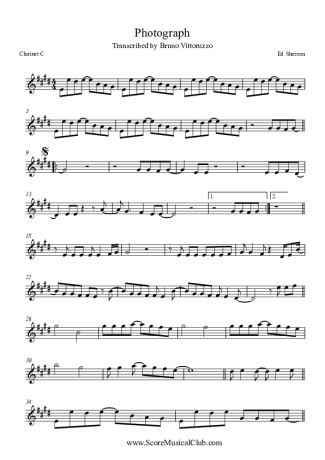 Ed Sheeran Photograph score for Clarinet (C)