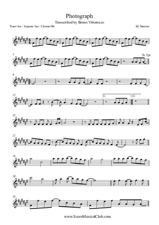 Ed Sheeran Photograph score for Saxofone Tenor Soprano Clarinete (Bb)