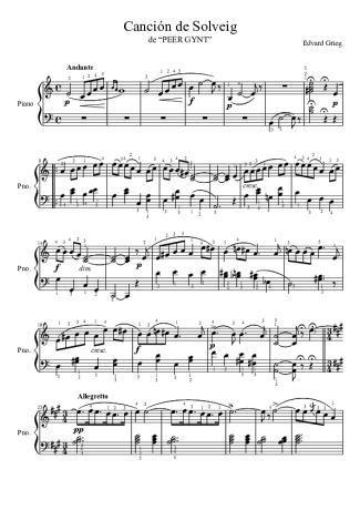 Edvard Grieg Solveigs Song score for Piano